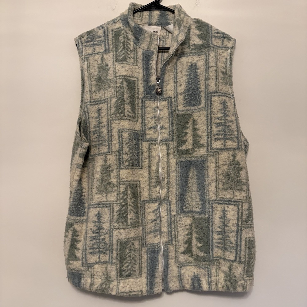 Vintage Monterey By Korey Large Fleece Zip Up Vest Trees Pockets Outdoors Winter